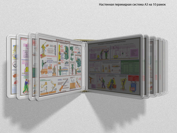 Настенная перекидная система а3 на 10 рамок (прозрачная) - Перекидные системы для плакатов, карманы и рамки - Настенные перекидные системы - Магазин охраны труда и техники безопасности stroiplakat.ru